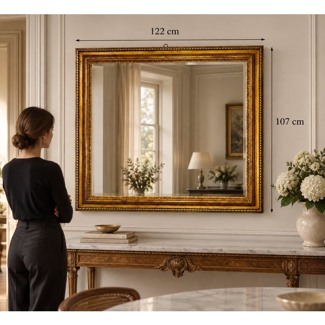 Wood Large Vintage Italian Giltwood Picture Frame Wall Mirror with Silver Mecca Finish, 1980s For Sale - Image 7 of 8