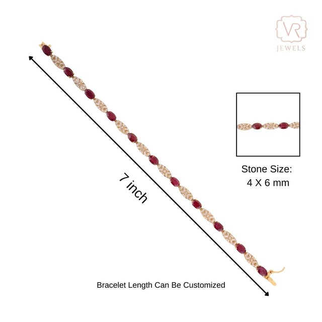 VRJewels 5.02Ct Ruby & Diamond Art Deco Style Tennis Bracelet in 14k Gold For Sale - Image 9 of 14