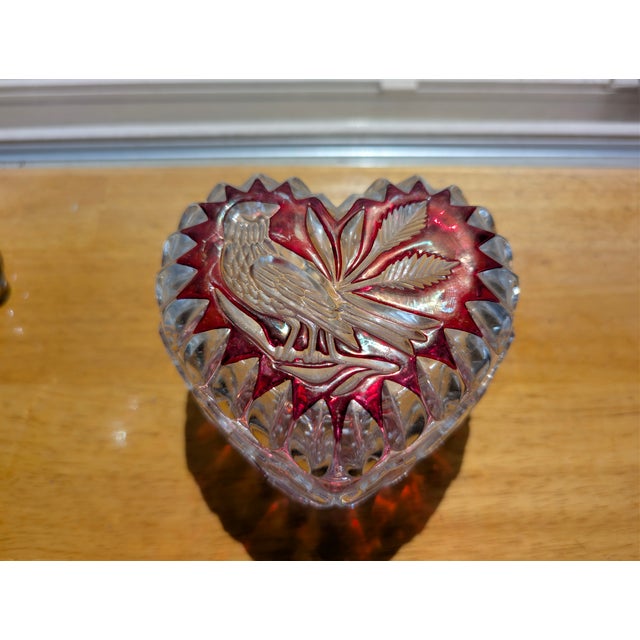 Vintage Hofbauer Byrdes Ruby Cut-to-Clear Crystal Heart Boxes - Pair For Sale - Image 13 of 15