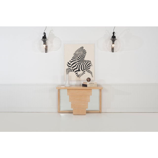 Jay Spectre Console for Century Furniture – Cerused Oakwood (1985) Post-Modernism design, Features extended block elements...