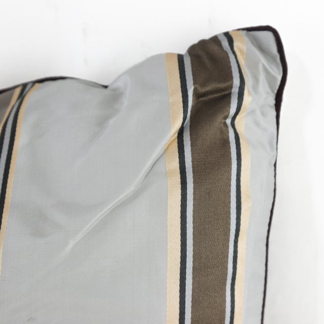 Textile Neutral Stripe Pattern Throw Pillow in Beige and Gray For Sale - Image 7 of 10