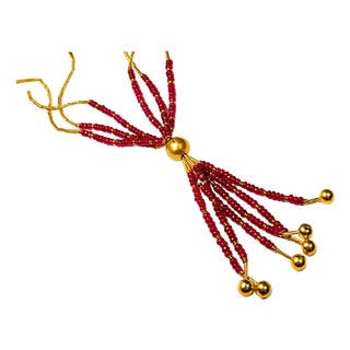 14K Yellow Gold Ruby Bead Drop Necklace For Sale