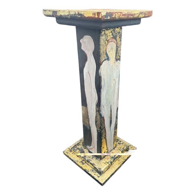 Selina Trieff Art Wood Pedestal Column Painted Figures Gold Leaf Selena For Sale