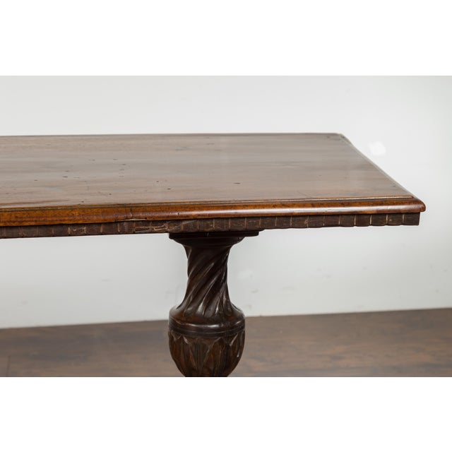 Brown Italian 1820s Walnut Table with Carved Legs, Twisted Motifs and Waterleaves For Sale - Image 8 of 12