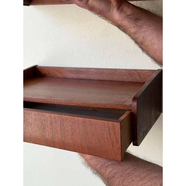 1960s Mid Century Danish Teak Floating Nightstands Wall Mounted Shelves, A Pair For Sale - Image 10 of 10