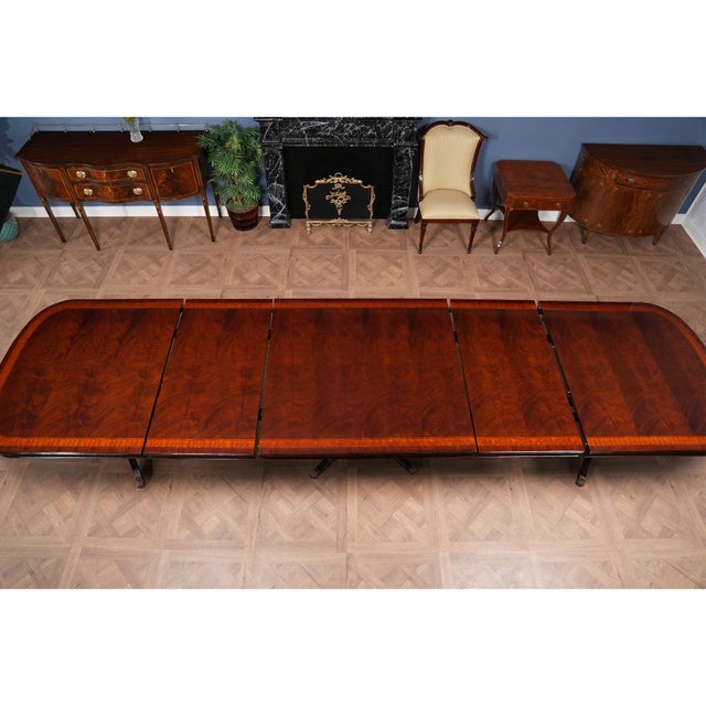 Traditional Three Pedestal Mahogany Dining Table For Sale - Image 6 of 12