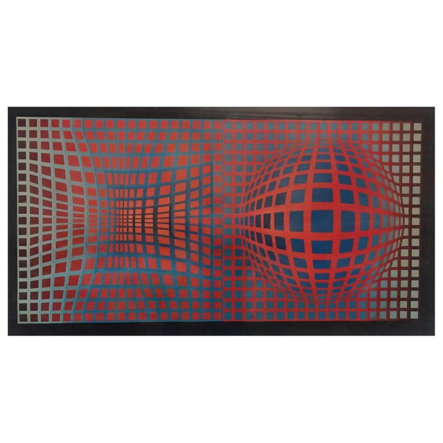 Silkscreen print from Victor Vasarely's ‘Vega’ series of kinetic and abstract geometric art that uses optical illusions to...