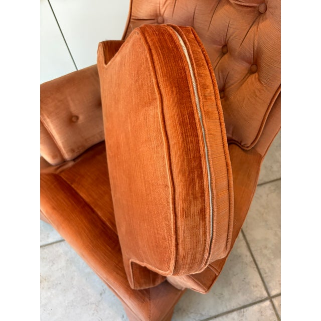 Vintage Salmon Pink Tufted Skirted Corded Velvet Swivel Club Chairs - A Pair For Sale - Image 13 of 17