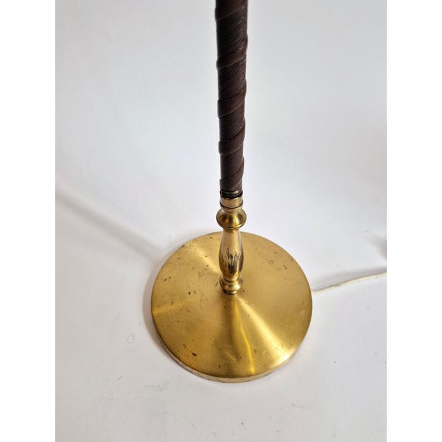Modern Scandinavian Floor Lamp in Brass with Dark Brown Leather Trim, Swedish, 1950s For Sale - Image 10 of 15