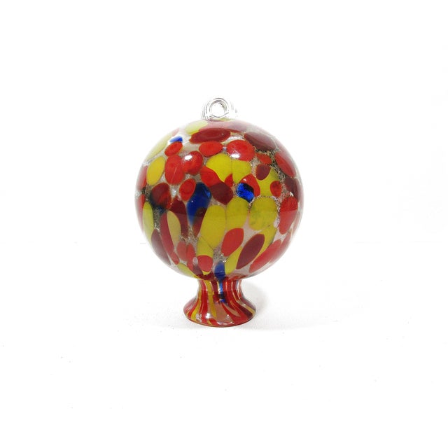 Italian Vintage Hand-Blown Art Glass Witches Ball - Multicolor Speckled Red, Orange, Yellow, Blue For Sale - Image 3 of 10