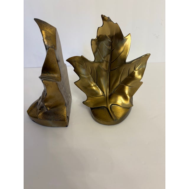 Vintage Brass Maple Leaves Bookends - A Pair For Sale - Image 4 of 5