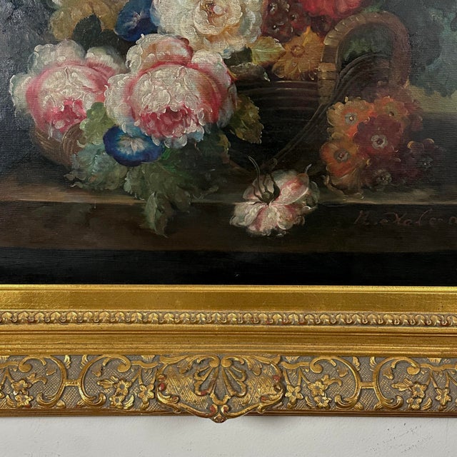 Vintage Continental Dutch Style Floral Still Life, Signed (Oil/Acrylic on Canvas) For Sale - Image 4 of 8