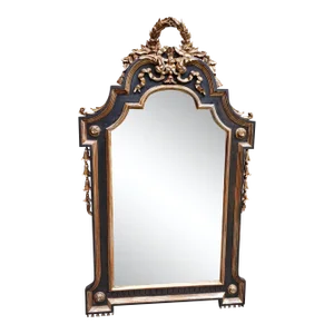 Louis XVI Style Ebonized and Gilt Gesso Decorated Mirror