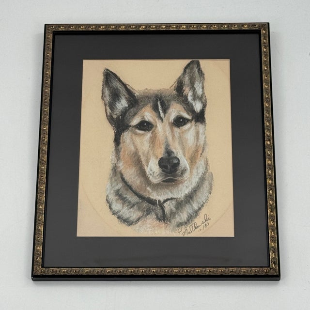 Black Original Vintage Dog Pastel Portrait For Sale - Image 8 of 12