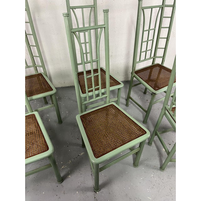 Italian Chairs in Green Wood and Vienna Straw, 1980s, Set of 6 For Sale - Image 4 of 9