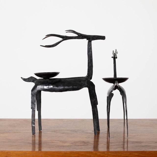 Mid-Century Modern Mid-Century Style Wrought Iron Deer-Shaped Candleholders, 1990s, Set of 2 For Sale - Image 3 of 6