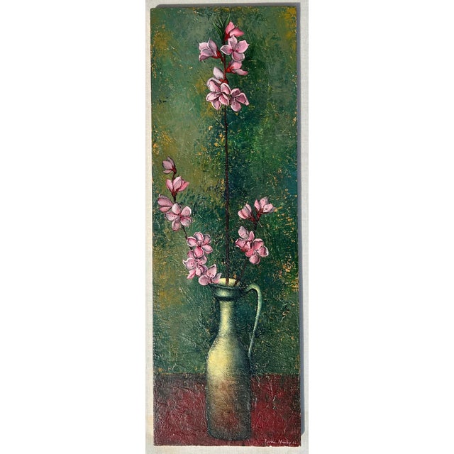 Pierre Henry, French Surrealism Oil Painting Pierre Henry Surrealist Color Flowers in Vase, 1966 For Sale - Image 11 of 12