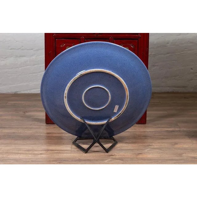 Vintage Chinese Blue Ceramic Charger Plate from the 1980s For Sale In New York - Image 6 of 10