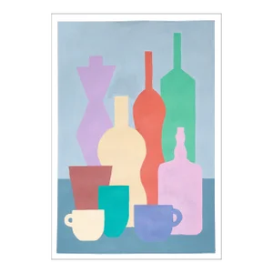 2023, Modern Fauvist Still Life of "Bottles Collection", Pastel Tones Kitchen Ware Painting by Gio Bellagio