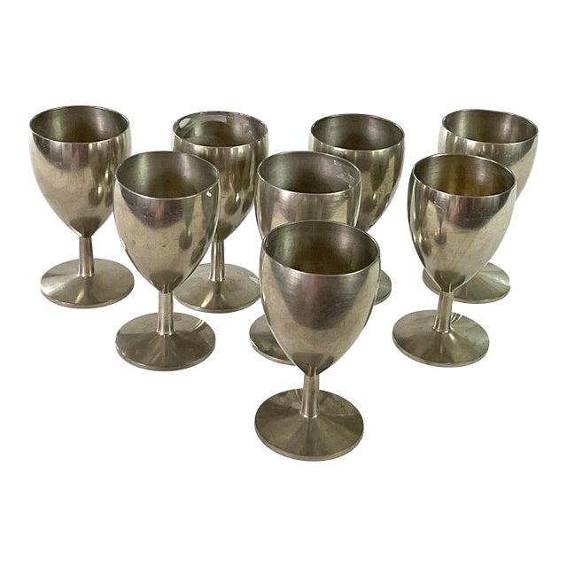 Mid 20th Century Metewa, Holland, Mid-Century Modern ,Real Pewter – 4 Ounce Wines - Set of Eight For Sale