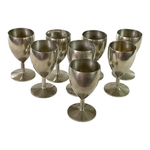 Mid 20th Century Metewa, Holland, Mid-Century Modern ,Real Pewter – 4 Ounce Wines - Set of Eight