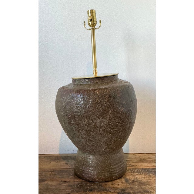 Vintage Biomorphic Glazed Terracotta Lamp For Sale - Image 4 of 12