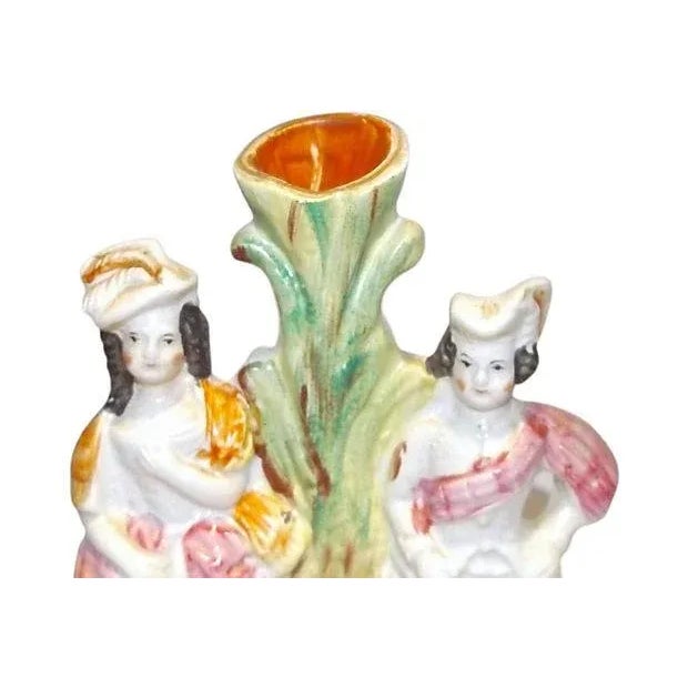 English Antique Staffordshire Couple & Dog Spill Vase For Sale - Image 3 of 4