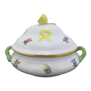 Herend Porcelain Mini Tureen Sugar Bowl Jar With Lemon Finial Lid For Sale
