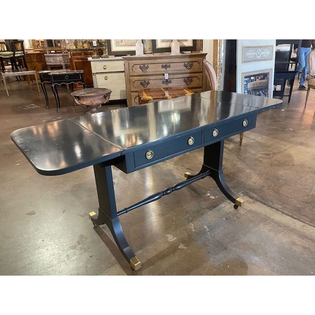 Blue Vintage Baker Navy Lacquered Drop Leaf Table For Sale - Image 8 of 10
