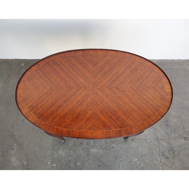 Louis XVI Style French Marquetry Oval Mahogany Tea Service Table For Sale - Image 9 of 11
