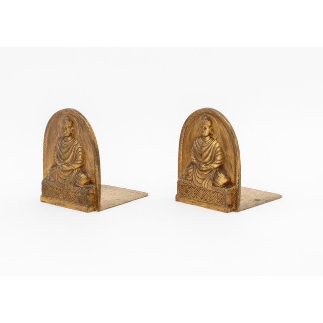 Art Nouveau Tiffany Studios Buddha Gilt Bronze Bookends, Pair For Sale - Image 3 of 9