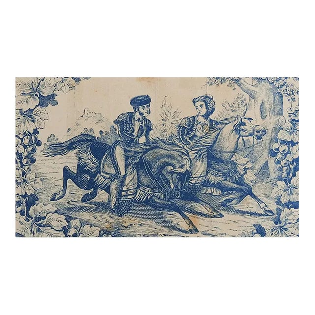 Antique Blue Magala Cigar Box Label Man Woman Horses Print For Sale