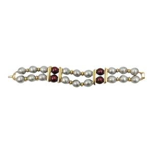 Vintage 1980s Signed Napier Grey Faux-Baroque Pearls With Red Bead Spacers Bracelet