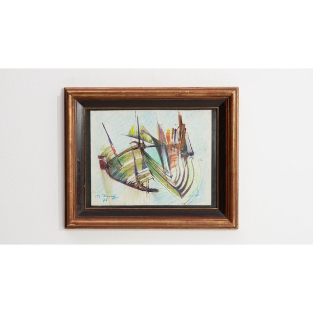 Mid 20th Century Mid 20th Century France Blue Wood Painting For Sale - Image 5 of 16