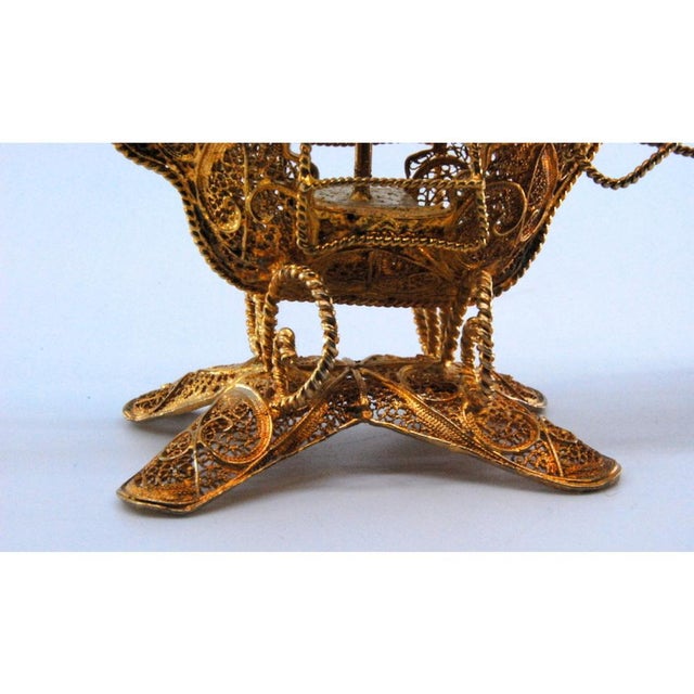Metal Silver Filigree Caravel with Enameled Crosses on the Sails and Mast For Sale - Image 7 of 10