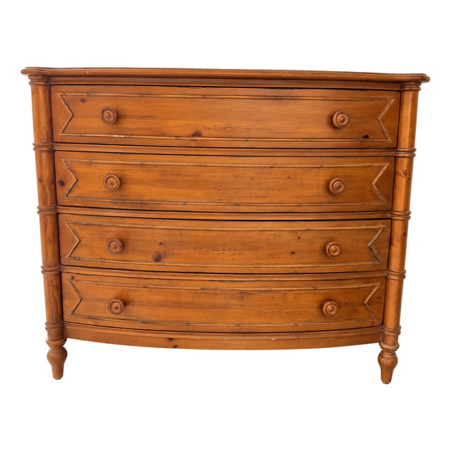 Late 20th Century Ethan Allen Faux-Bamboo Bowfront Chest of Drawers For Sale