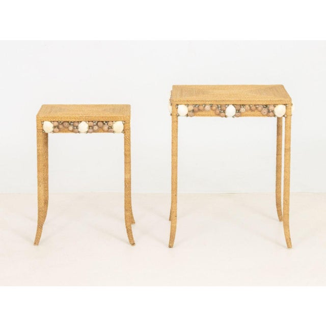Late 20th Century Modern Seagrass and Shell Nesting Tables, 2 For Sale - Image 5 of 9