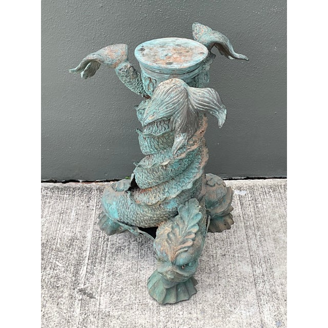 Metal Vintage Patinated Bronze Koi Table Pedestal For Sale - Image 7 of 12