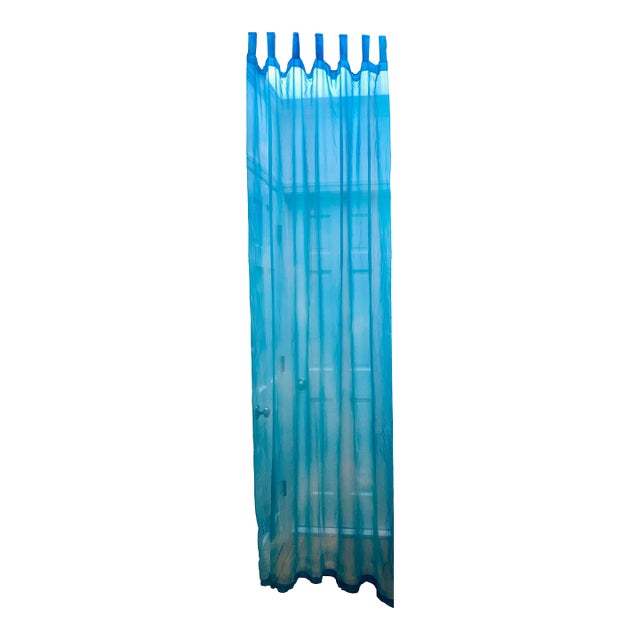 Turquoise Silk Chiffon Cloud Print Curtain For Sale