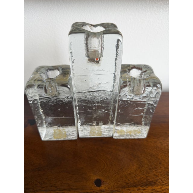 1980s Blenko Cracked Ice Candle Holders For Sale - Image 5 of 9