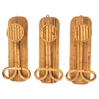 Coat Rack Stands in Bamboo and Rattan, Italy, 1970s, Set of 3 For Sale