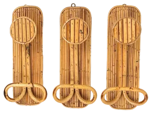 Coat Rack Stands in Bamboo and Rattan, Italy, 1970s, Set of 3