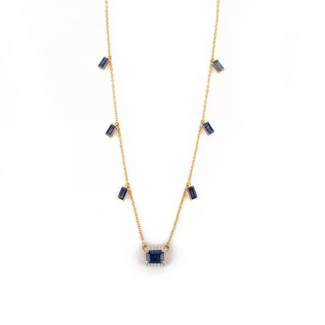 Not Yet Made - Made To Order 2.1carat Deep Blue Sapphire Charm Diamond Necklace in 14k Gold For Sale - Image 5 of 12