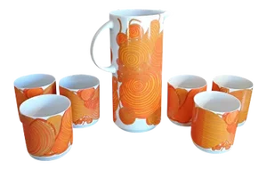 Vintage Pop Art Porcelain Jug and Mugs Set from Thomas, 1970s, Set of 7