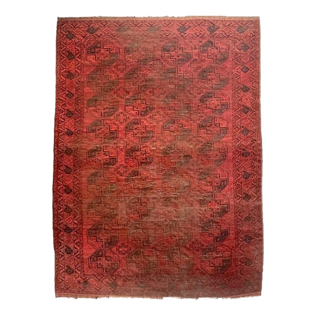 Vintage Tribal Ersari Bashir Minimal Aesthetics with Elephant Tracks Rug 9.2 x 12.5 For Sale
