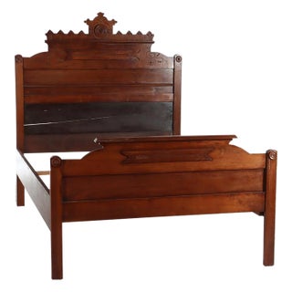 Antique Eastlake Chip Carved Walnut Full Size Bed C1900 For Sale