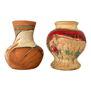 Pair of Vintage Nemadji Pottery Swirl Bud Vases For Sale