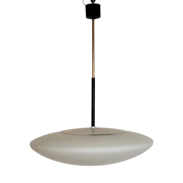 Large Italian Opaline Glass and Brass Pendant Light from Stilnovo, 1970s For Sale