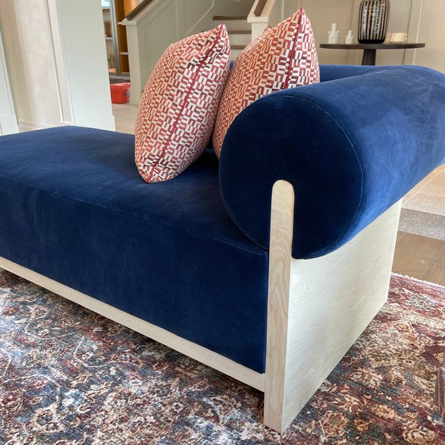 Custom Blue Velvet Chaise Lounge in Bleach Hardwood Finish Chairish