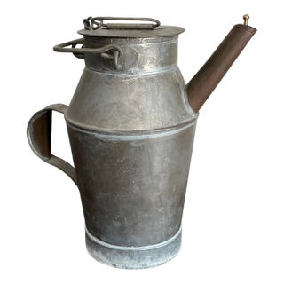 Antique Pewter French Metal Milk Container/ Pail For Sale